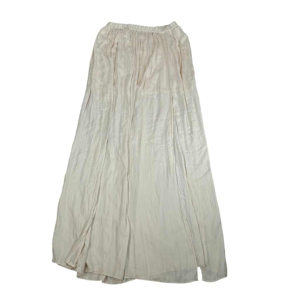 Forever 21 Contemporary Cream Ivory‎ Flowy Maxi Skirt Side Slits Womens XS Boho